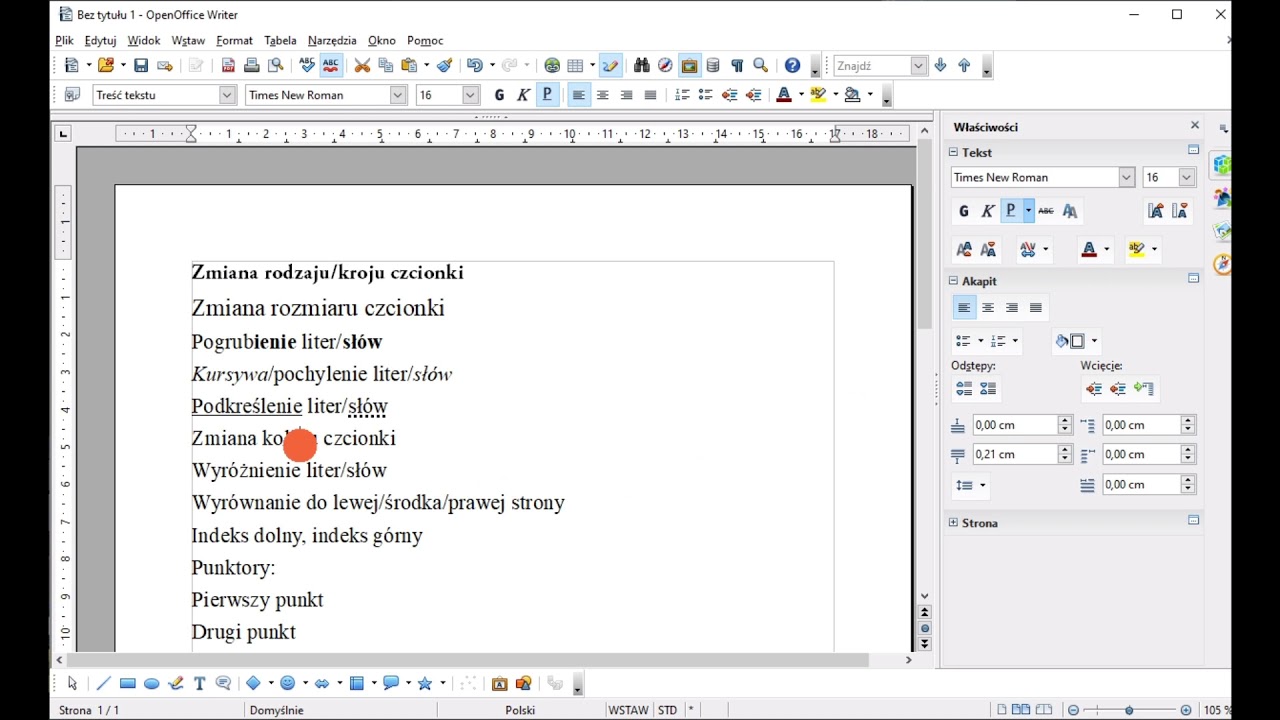 OpenOffice - Writer - podstawy formatowania tekstu
