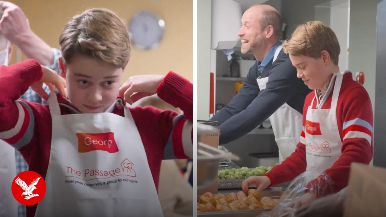 Prince George helps William prepare Christmas dinners for the homeless