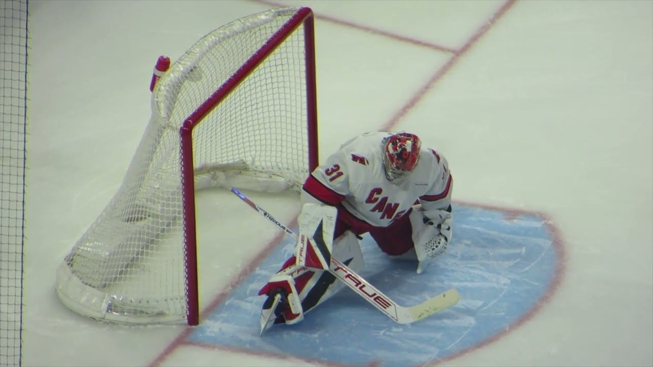 Frederik Andersen warms up during the Hurricanes @ Senators hockey game