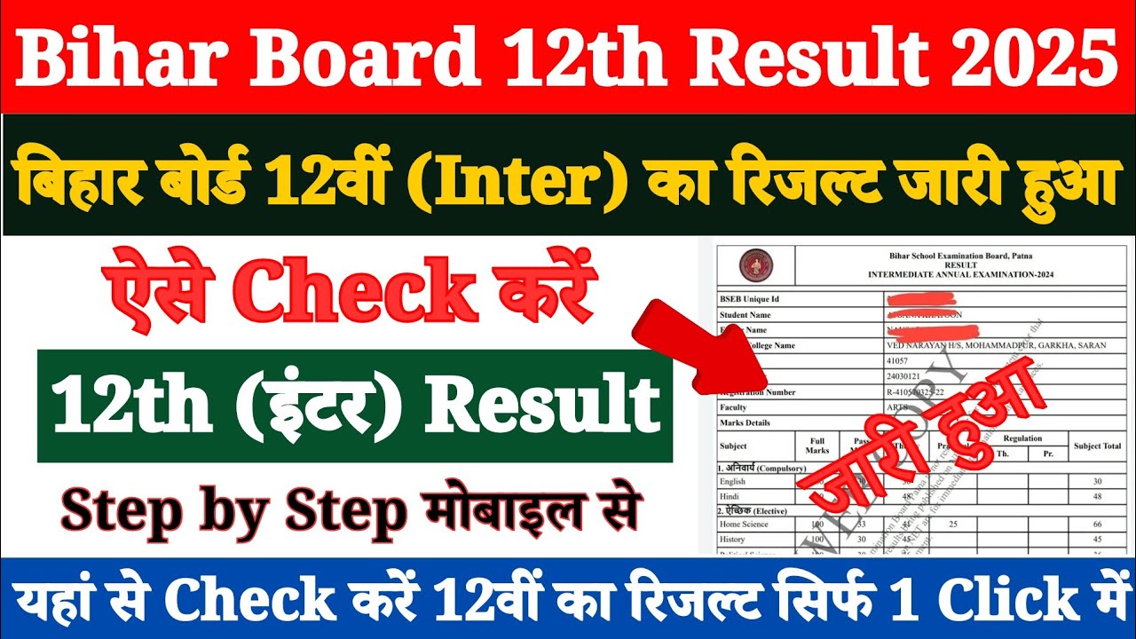 Bihar Board 12th Result 2025 | Bihar Board Inter Result 2025 | Bihar Board 12th Result Check Kare |