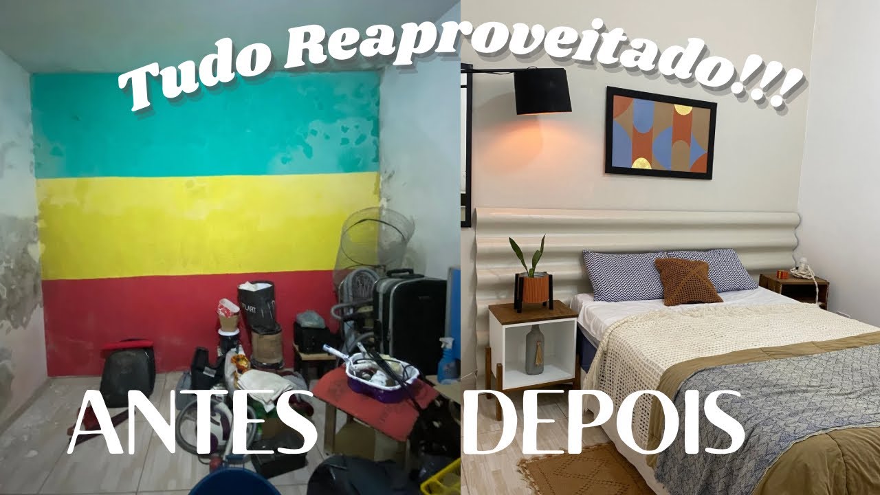 Reforma de quarto de casal gastando pouco - Tudo feito com reuso de materiais! Reformas DIY