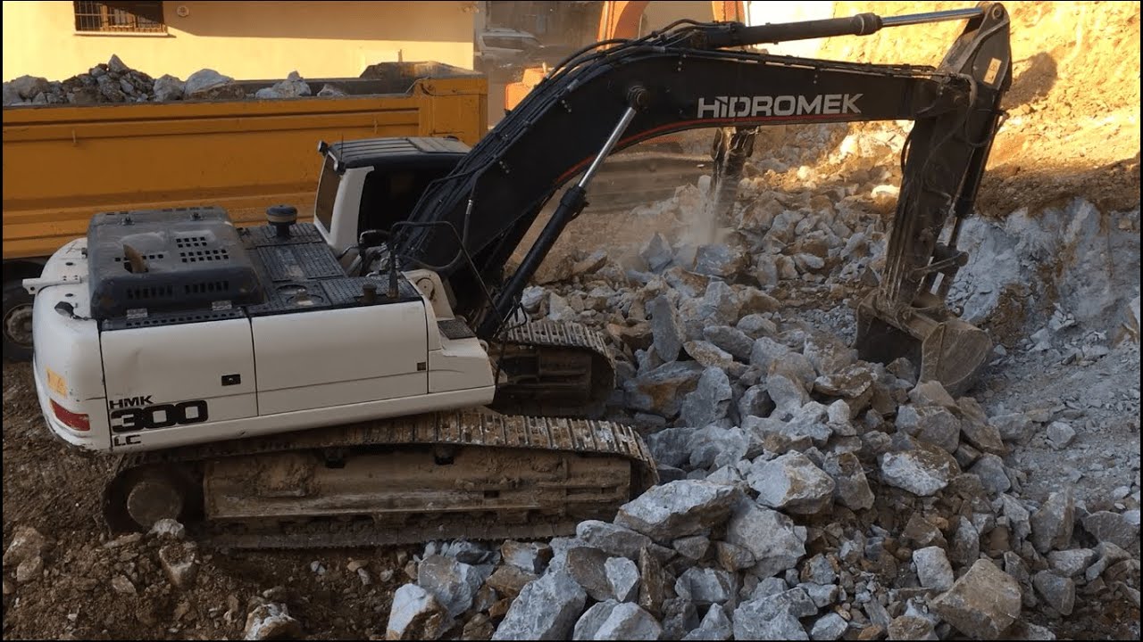 HİDROMEK 300 LC | HITACHİ EX 285 EKSKAVATÖR TAŞLI HAFRİYAT YÜKLEME