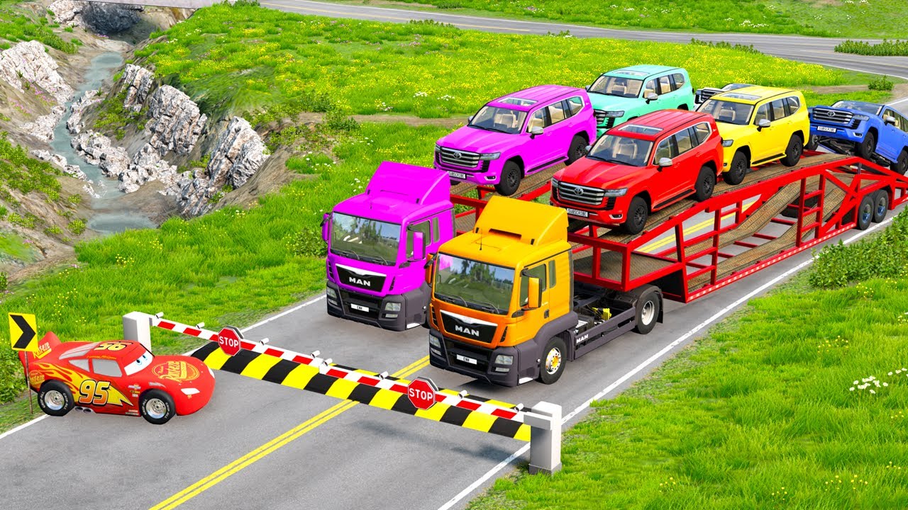 Flatbed Truck McQueen | Transportation with Truck - Pothole vs Car #10 | BeamNG.Drive Gameplay