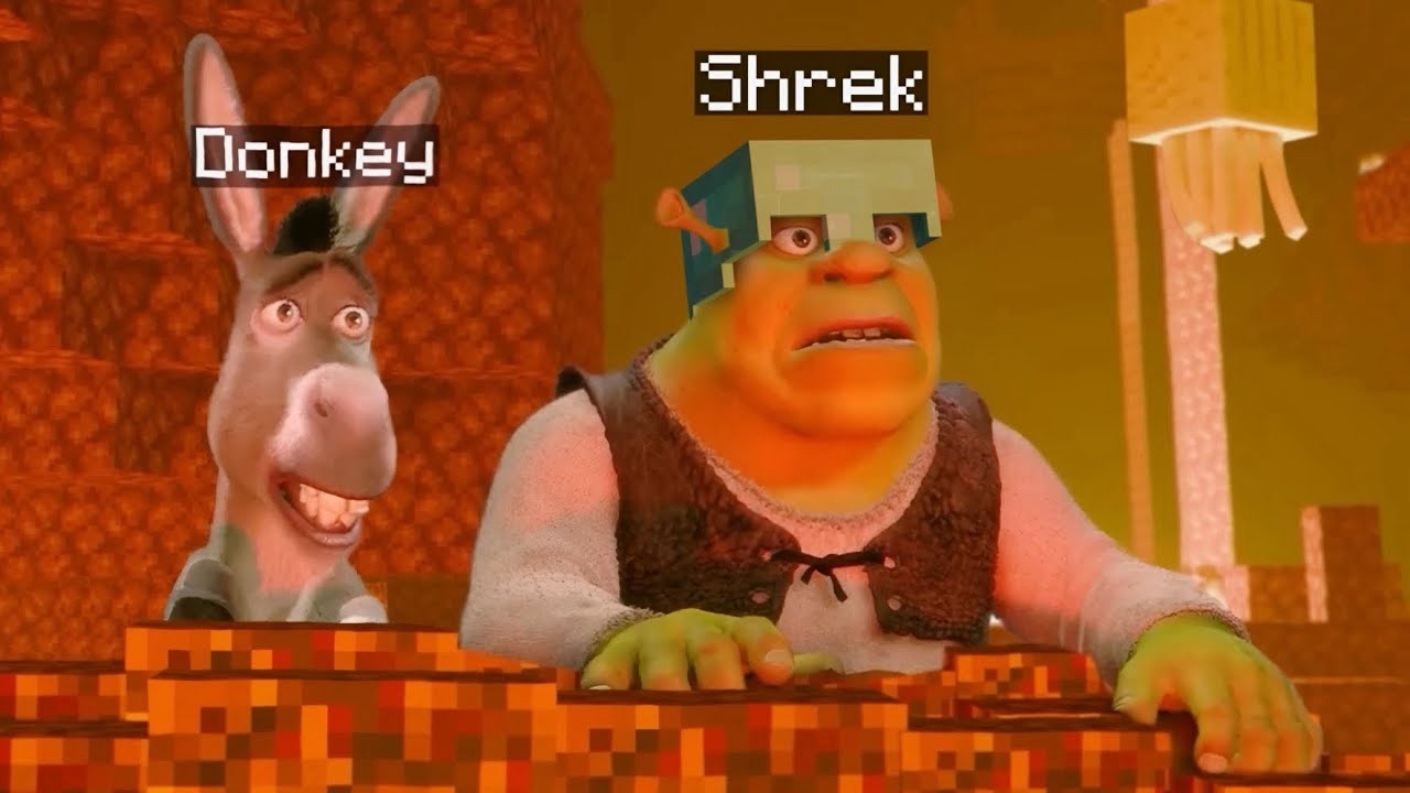 Shrek y Burro hacen un speedrun en Minecraft