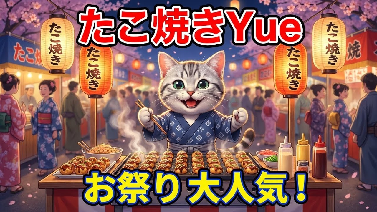 いらっしゃいませ!!お祭り屋台でたこ焼き屋さんに挑戦!!ねこの一日に密着🐱🐙