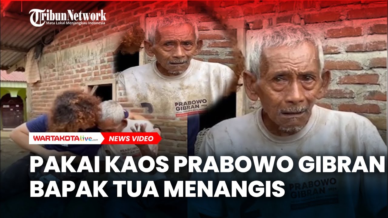 Pakai Kaos Prabowo Gibran Bapak Tua Menangis di Datangi Relawan