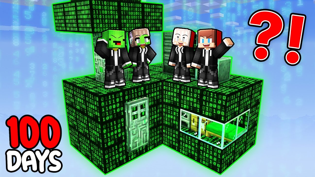 Mikey Family and JJ Family Survived 100 Days on a Hacker Skyblock in Minecraft (Maizen)