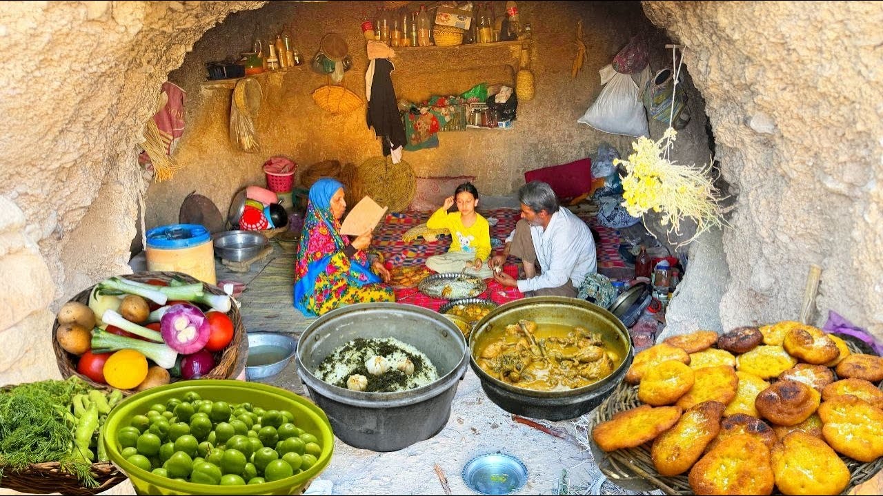 Villger Life Iran: Baking Rice Bread🍚 & Chicken With Green Plum Sauce - Rustic Perfection