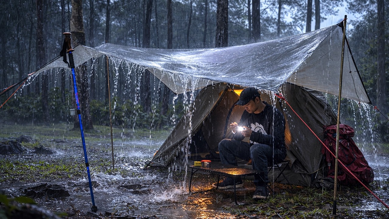 TRAPPED in a Violent Storm ⛈️Caught in a Forest Storm | Solo Camping in the rain