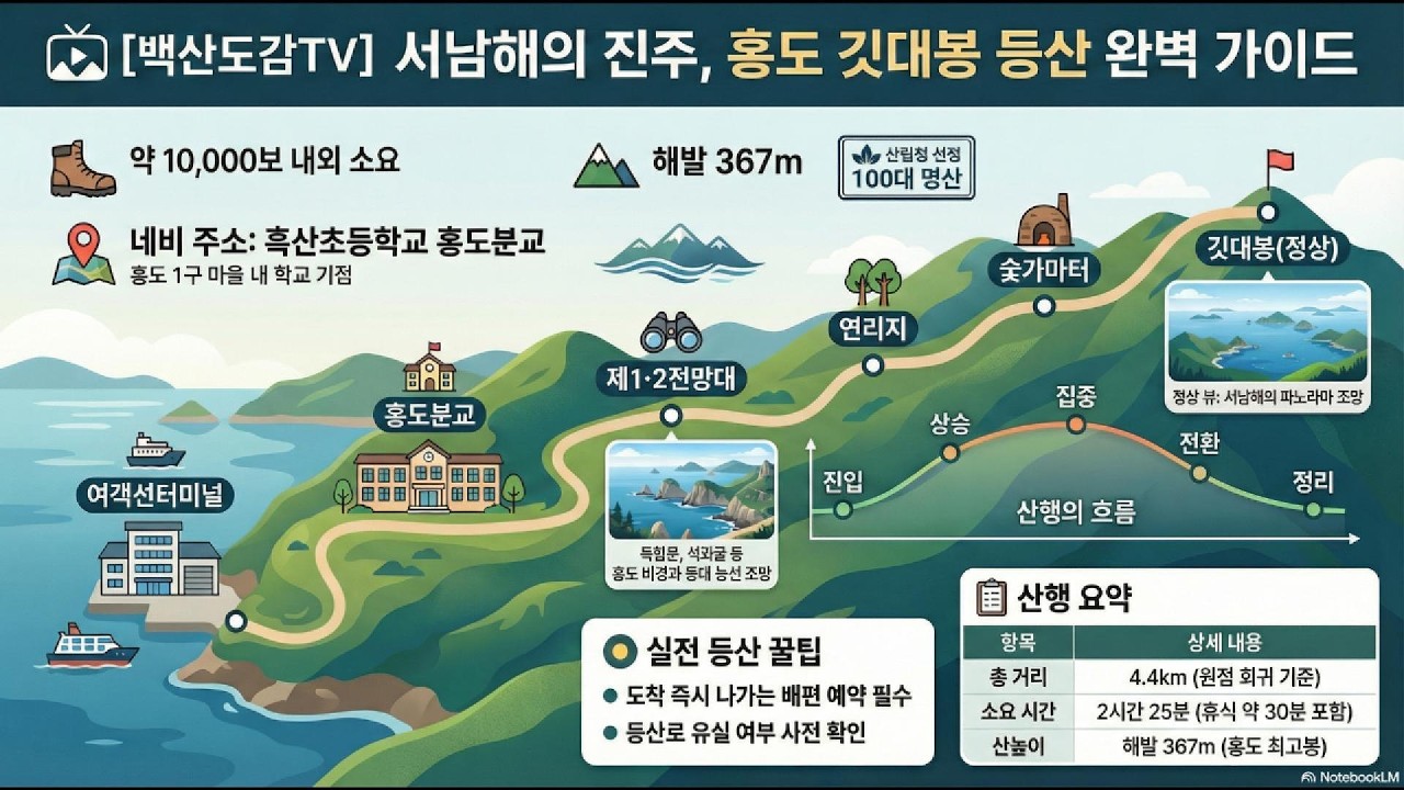 깃대봉 (전남 신안군 홍도) | 100대명산 산행기록/홍도여객선터미널 → 흑산초교홍도분교 → 제1전망대 → 제2전망대 → 연리지 → 숯가마터 → 깃대봉 → 원점 회귀