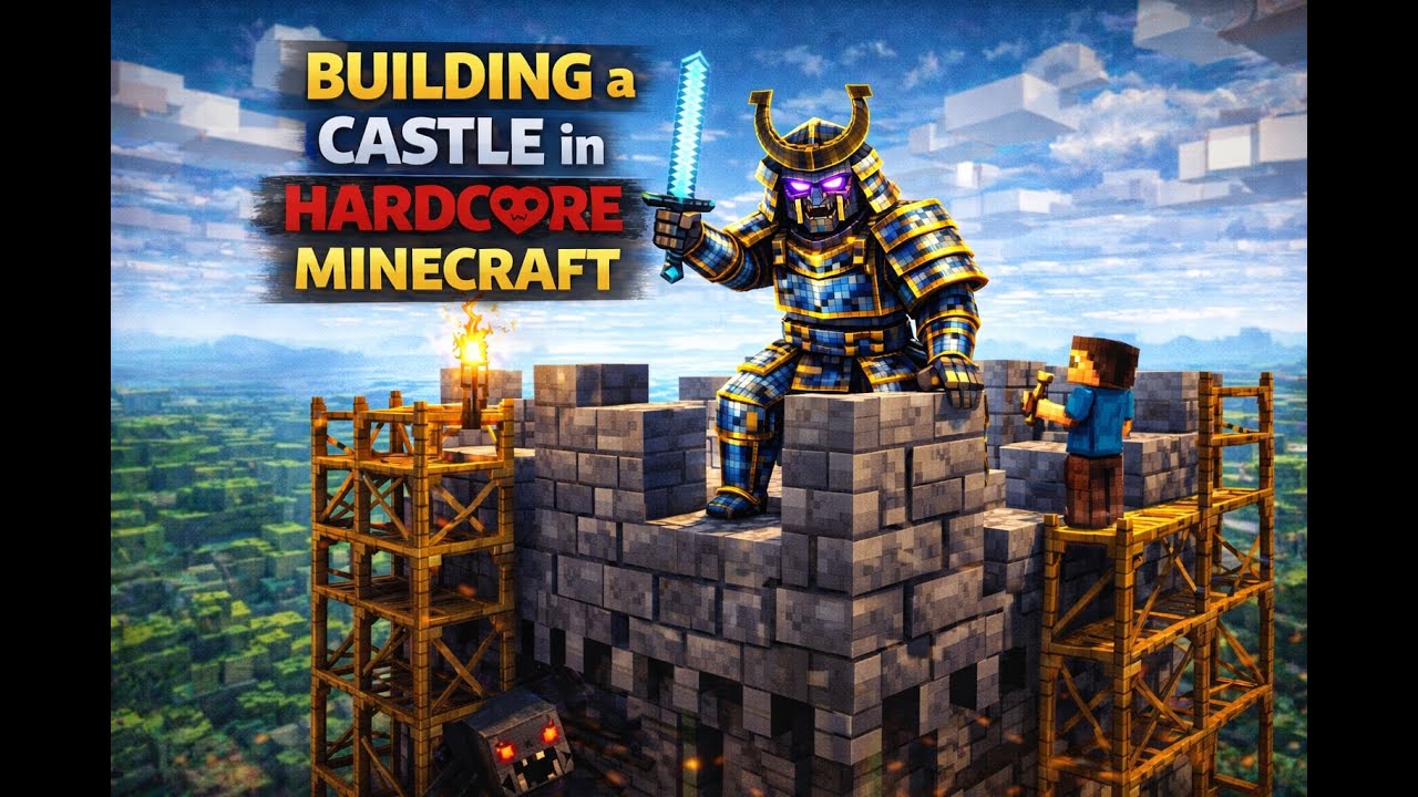 Building a CASTLE in HARDCORE #minecraft DAY 58/1000