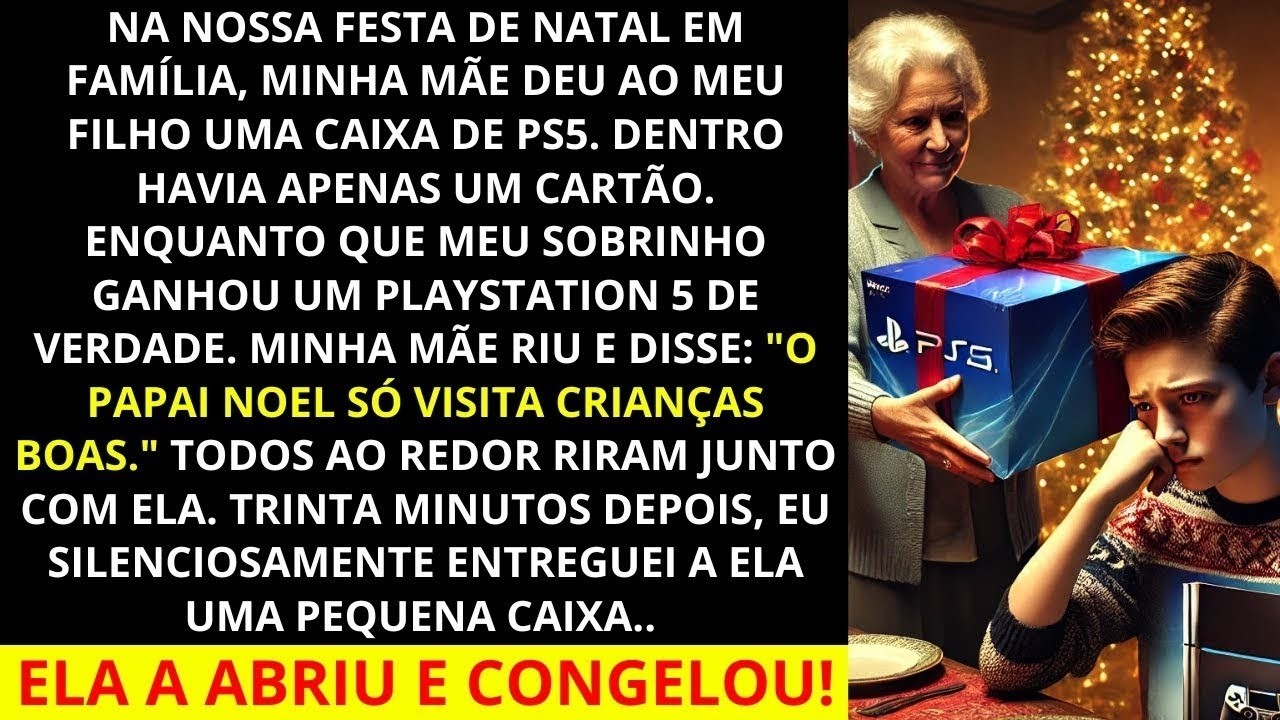 Minha mãe deu ao meu filho um PS5 falso de presente de natal com um cartão dentro!