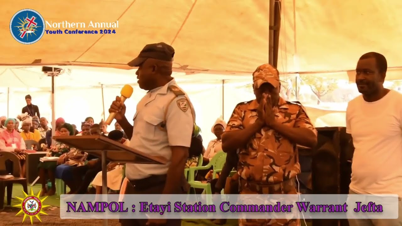 NAMIBIA POLICE:  Etayi police addressing youths at AFM annual Youth Conference 2024.