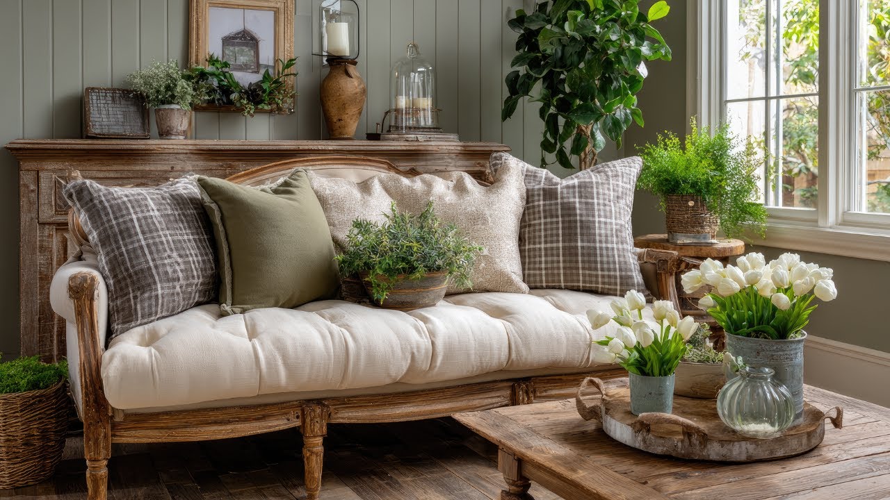 French Country Decor in Olive & Cream  Simple DIY Vintage Home Transformation