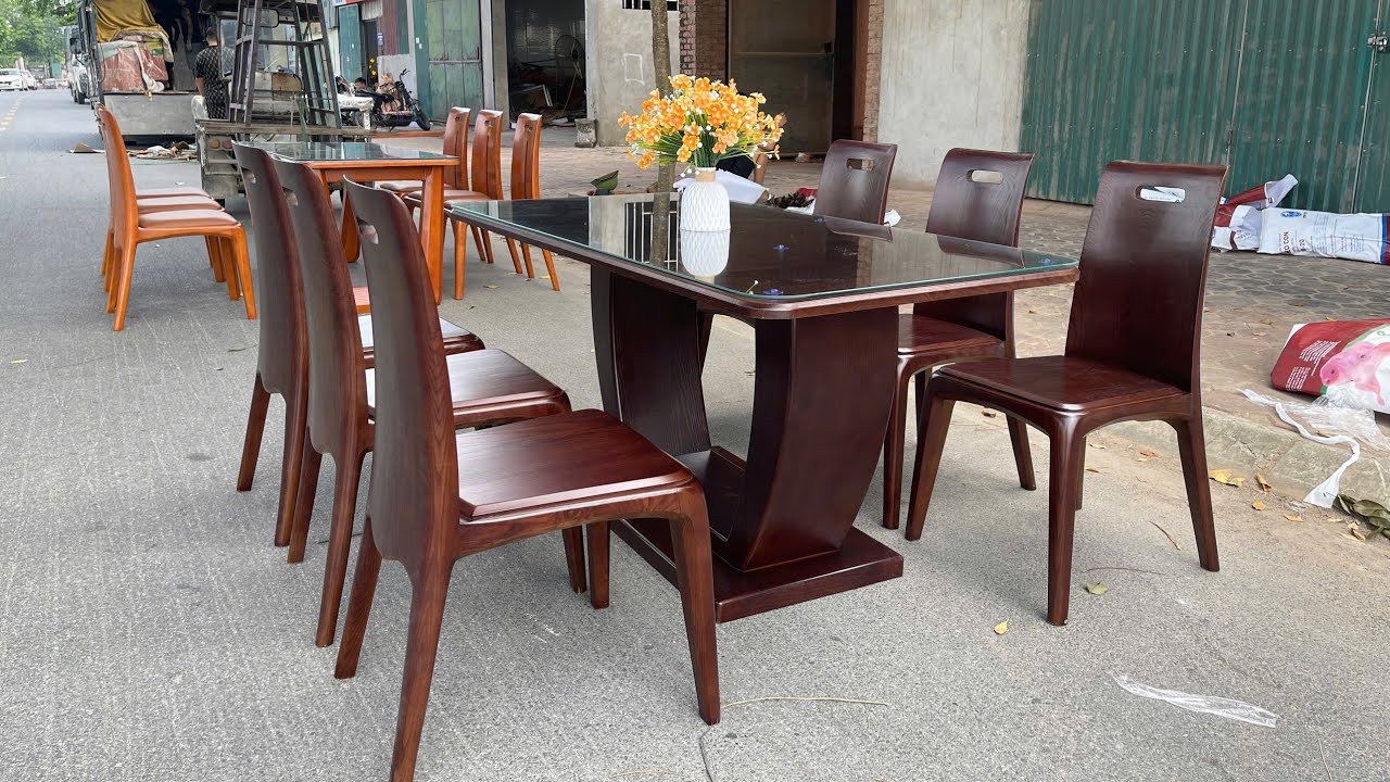 Mẫu bàn ghế ăn anh đào - gỗ sồi Nga - giá 14tr500 cả đệm kính 