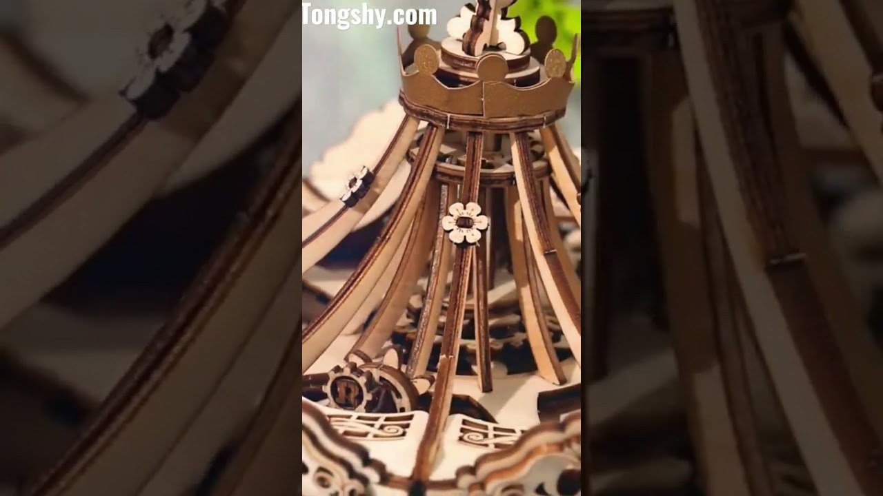 3D Wooden Puzzle 336pcs Rotatable DIY Romantic Carousel Game Gift for Children Kids Adult
