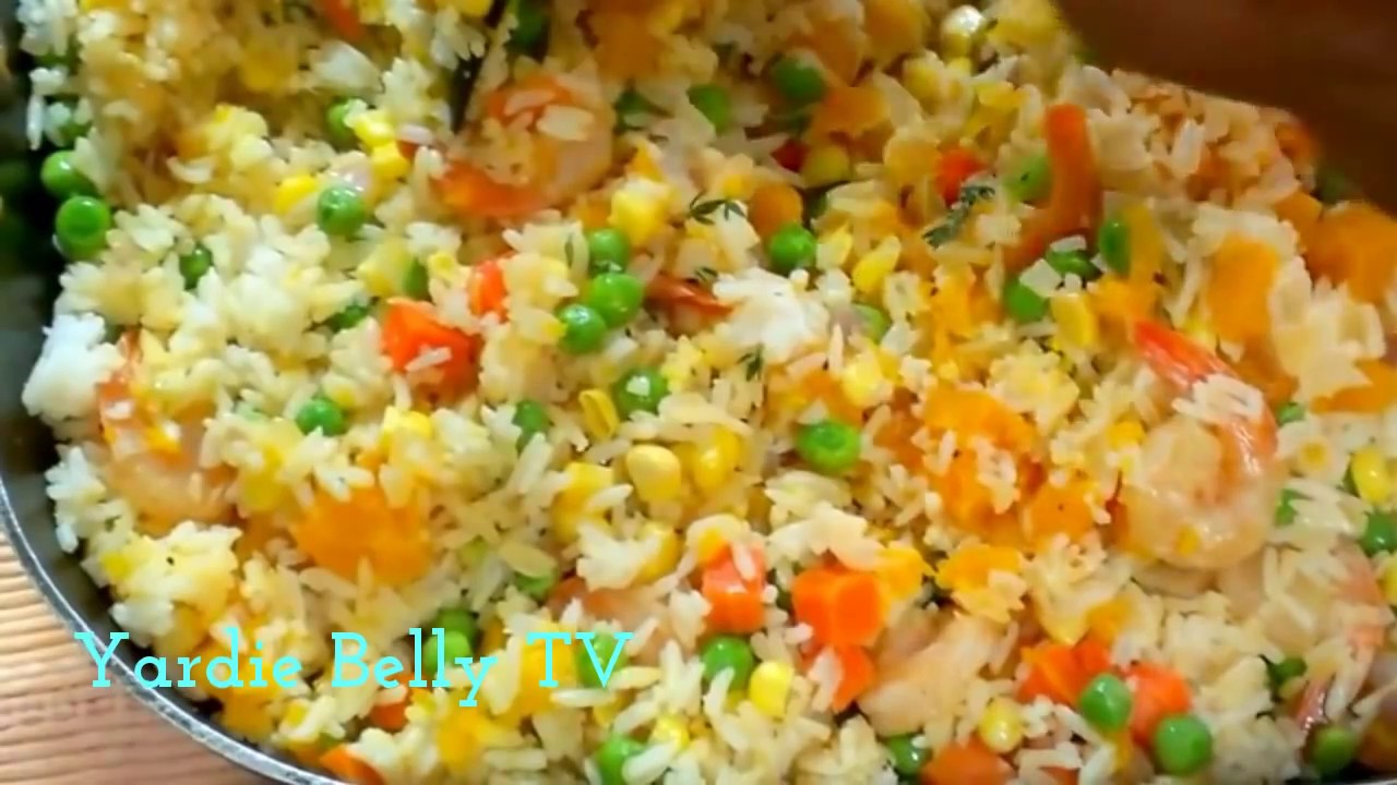 Delicious Jamaican SEASONED RICE with SHRIMP, ACKEE and SALTFISH