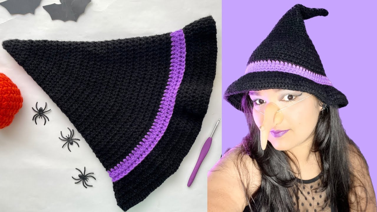 🧙🏾‍♀️Sombrero de Bruja tejido a crochet Paso a paso de como tejerlo MUY FACIL🧶Crochet Witch Hat