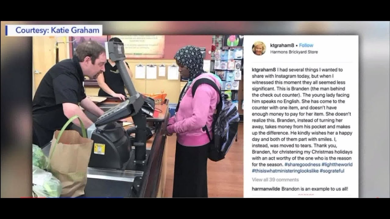 Cashier caught doing a good deed when he thought no one was watching