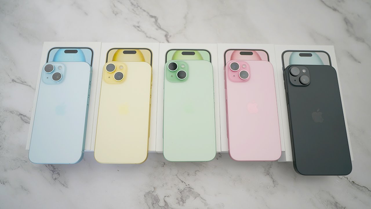 iPhone 15 и 15 Plus всех цветов: розовый, синий, зеленый, желтый и черный!