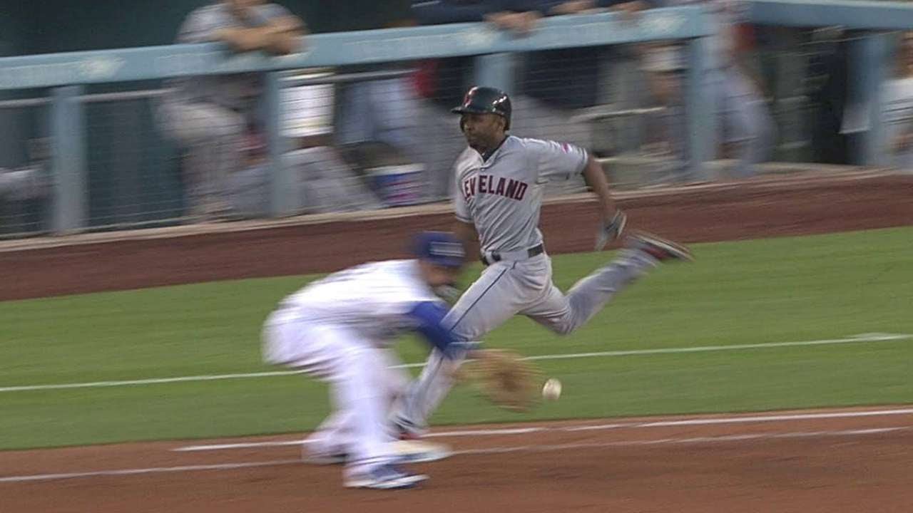 CLE@LAD: Bang-bang play challenged, overturned in 3rd