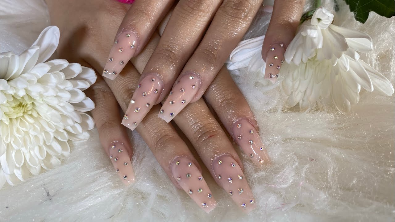 Nude Pink and Swarovski. Uñas Acrílicas Lo Mas FÁCIL de Hacer.