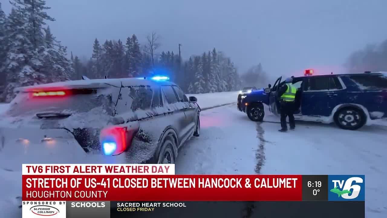 Stretch of US-41 closed between Hancock & Calumet due to whiteout conditions