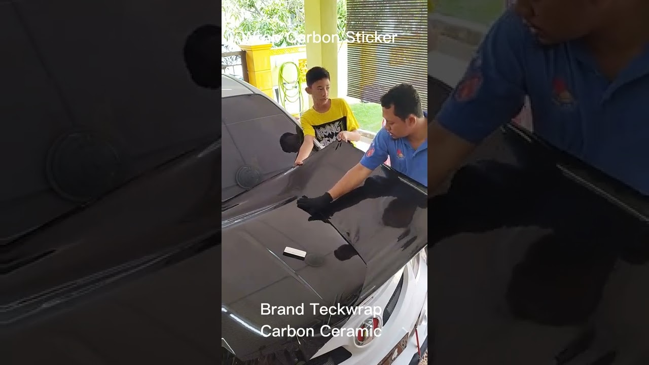 Cara mudah wrap bonet kereta guna carbon sticker ( high quality sticker)