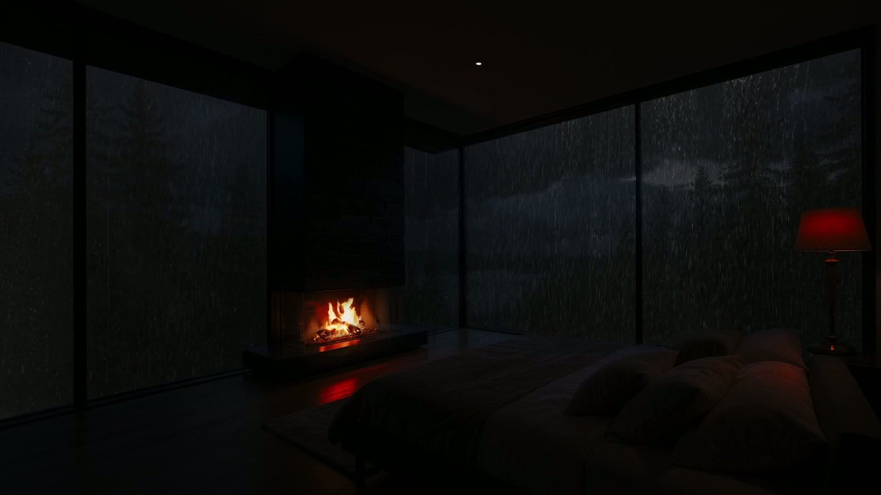 Sleep Instantly 🌧️ ASMR Rain & Fireplace in a Dark Bedroom