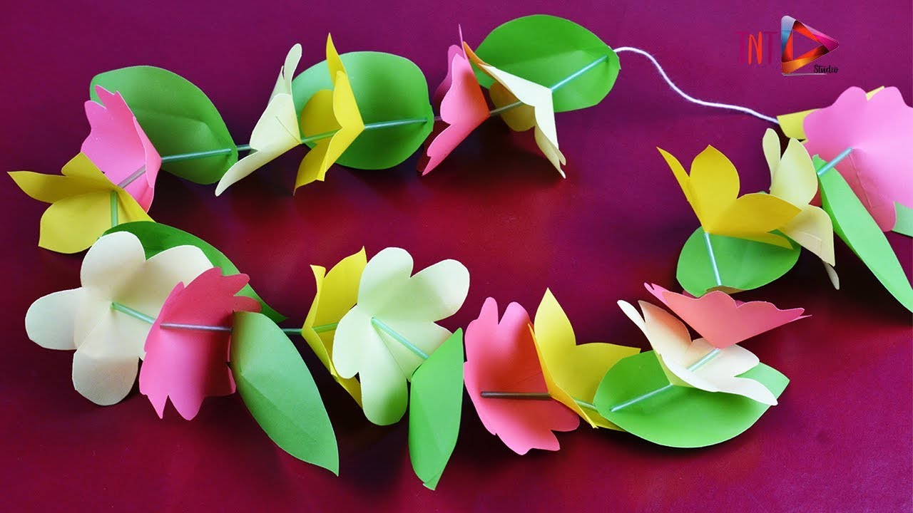 How To Make Flowers Lei Easy With Paper - DIY Paper Flower Leis - Paper Craft