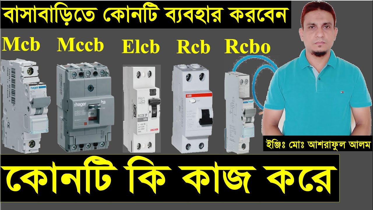 Mcb Mccb Elcb Rcb Rcd and Rcbo কোনটি ব্যাবহার করবেন।difference between mcb mccb rccb and rcbo.