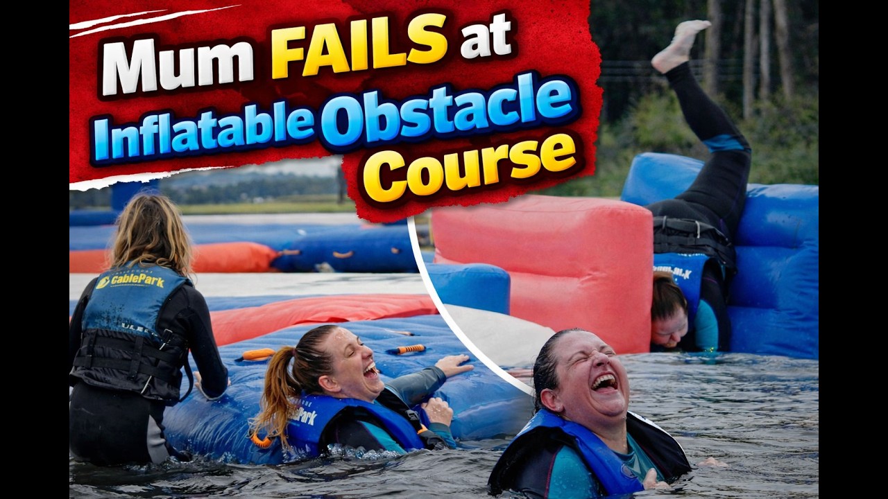 Mum is wedged like a taco in the inflatable obstacle course #funny #momlife #parentingfail #yesday