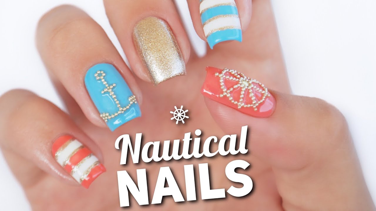 Nautical Nail Art Design | Microbead Manciure