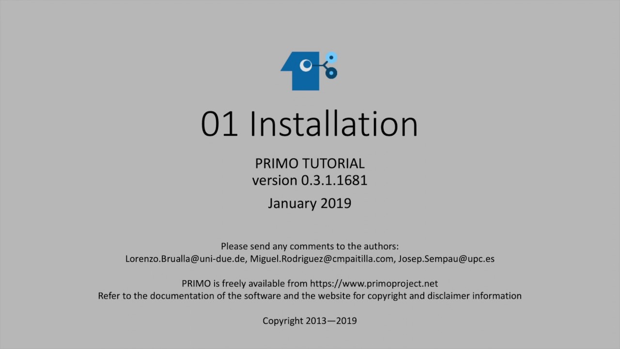 PRIMO tutorial: 01 Installation