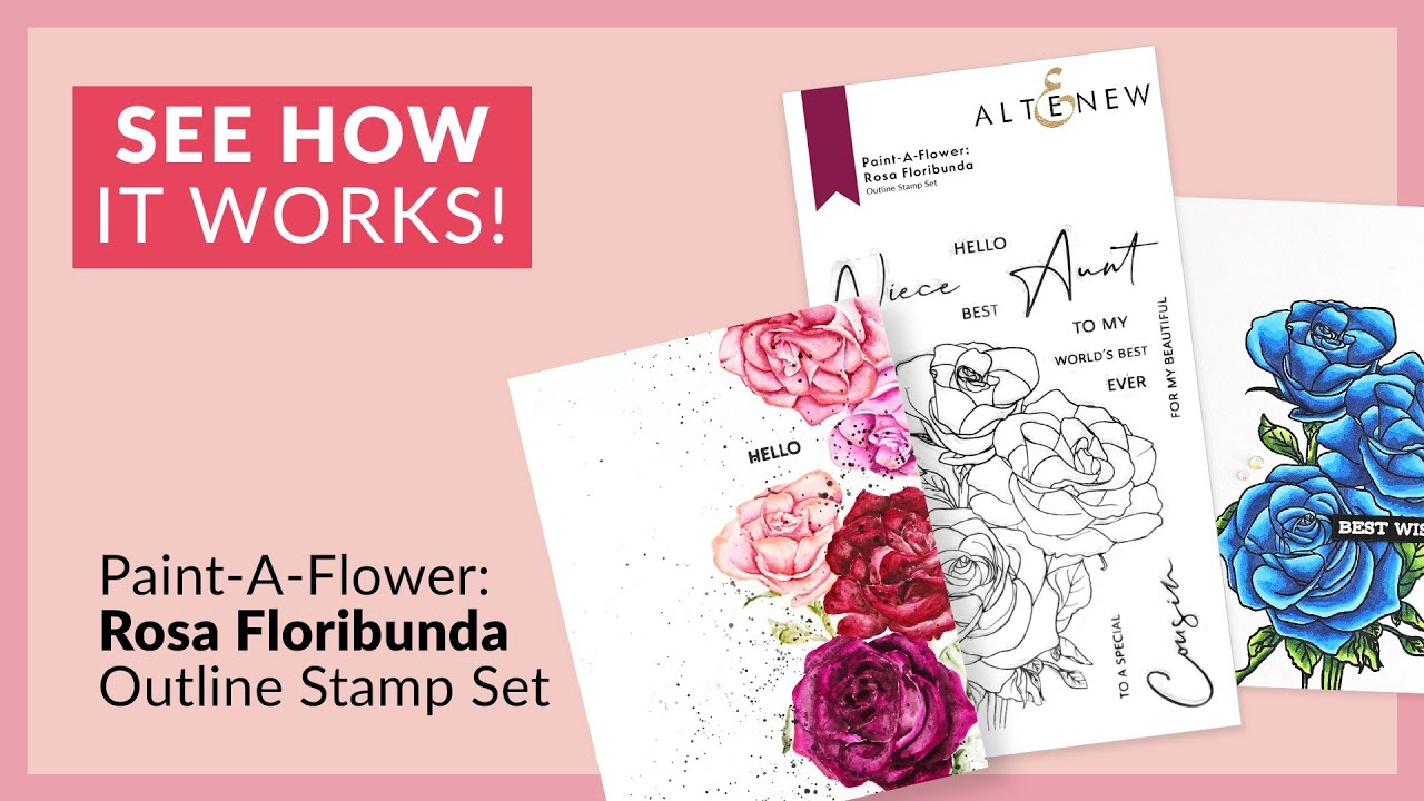 Beautiful Paint-A-Flower: Rosa Floribunda Outline Stamp Set for Card Making