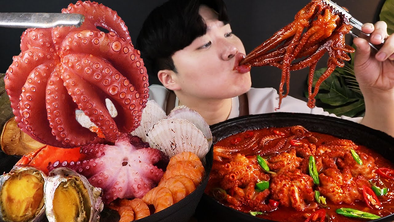 ASMR MUKBANG 대왕 가리비, 문어, 새우, 전복 등 다양한 해물을 넣은 해물탕 밥도둑 먹방 SEAFOOD STEAMED OCTORPUS EATING SHOW Hải sản