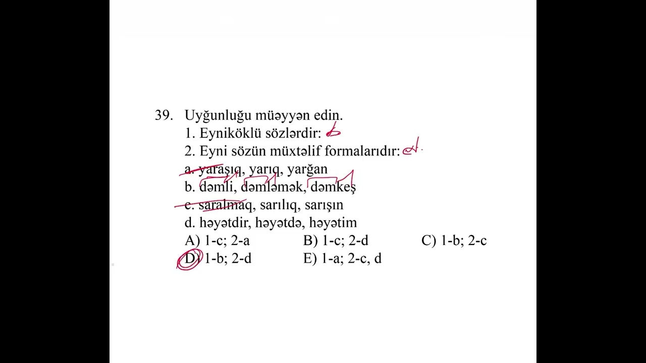 22 fevral, Güvən buraxılış imtahanı, Azərbaycan dili sualları, 11-ci sinif