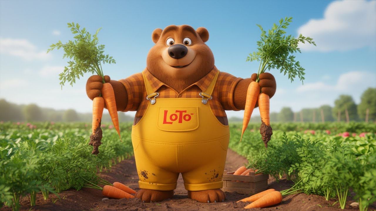 Cute Bear Lotto Harvests His Own Carrots! So Independent! | Loto Bear Farm