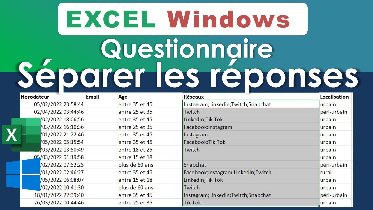 Excel PC questionnaire: séparer les réponses