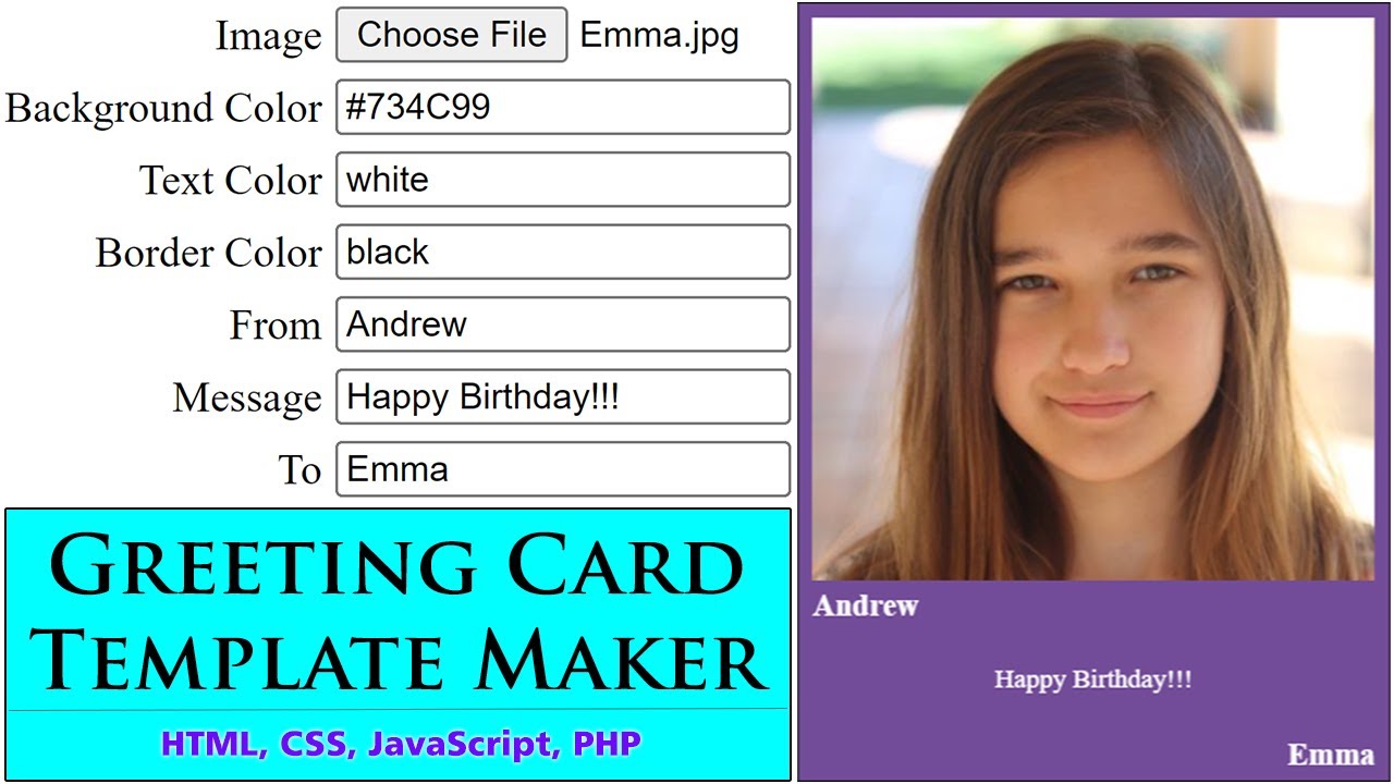 Build A Greeting Card Template Maker Using HTML CSS JavaScript PHP | Greeting Card Generator Website