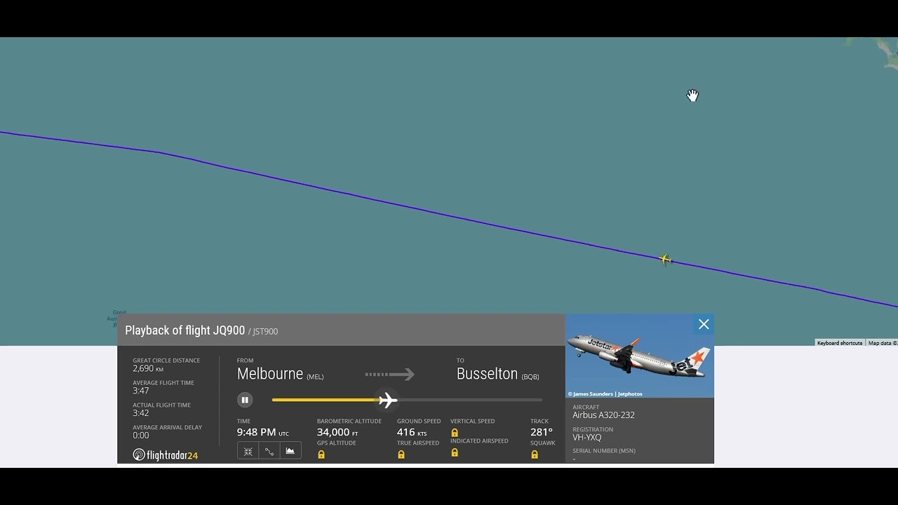 Jetstar JQ900 Melbourne to Busselton route