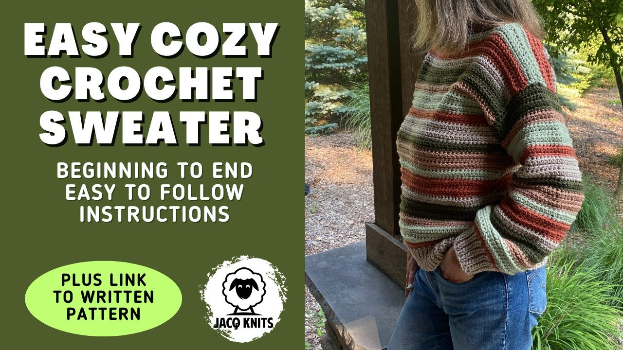 Easy Cozy Striped Crochet Sweater - featuring Linked Half Double Crochet Stitch