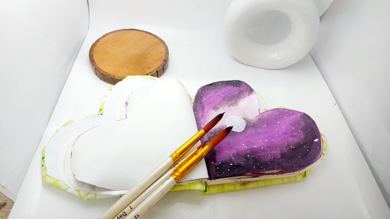 How to make purple galaxy painting || galaxy painting on heart dairy 💜 || #painting #galaxy 