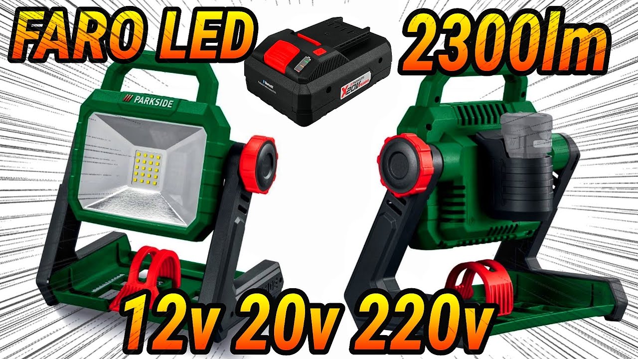 FARO LED PARKSIDE 2300LM UTILIZZABILE CON CORRENTE 220V O CON BATTERIE 12V E 20V 😱