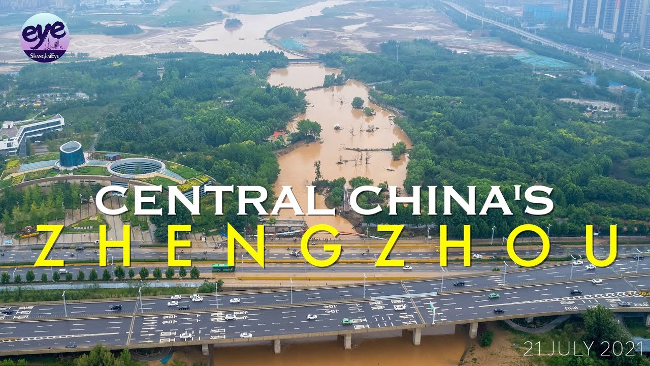 EXCLUSIVE! Aerial view shows central China's Zhengzhou besieged by floods