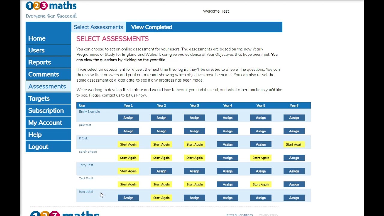 Assessments on 123maths