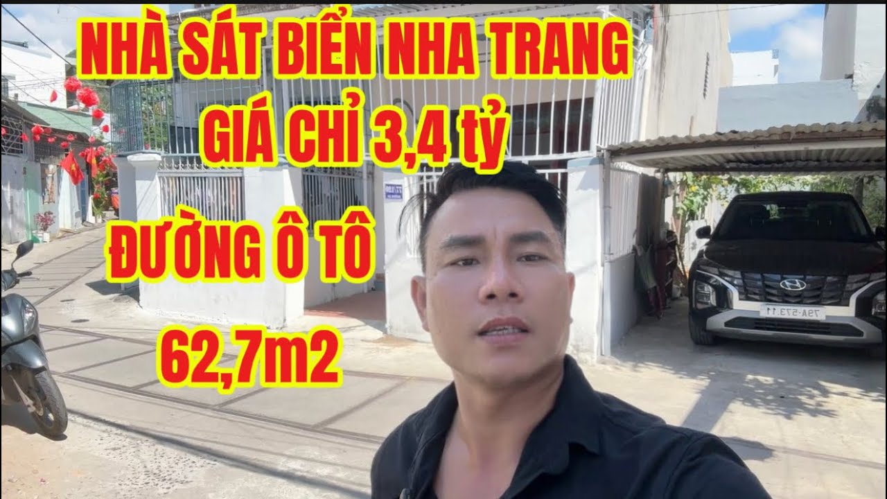 Nhà gần biển nha trang. Đường lớn oto đậu trước nhà. 62m2 giá chỉ 3,4tỷ