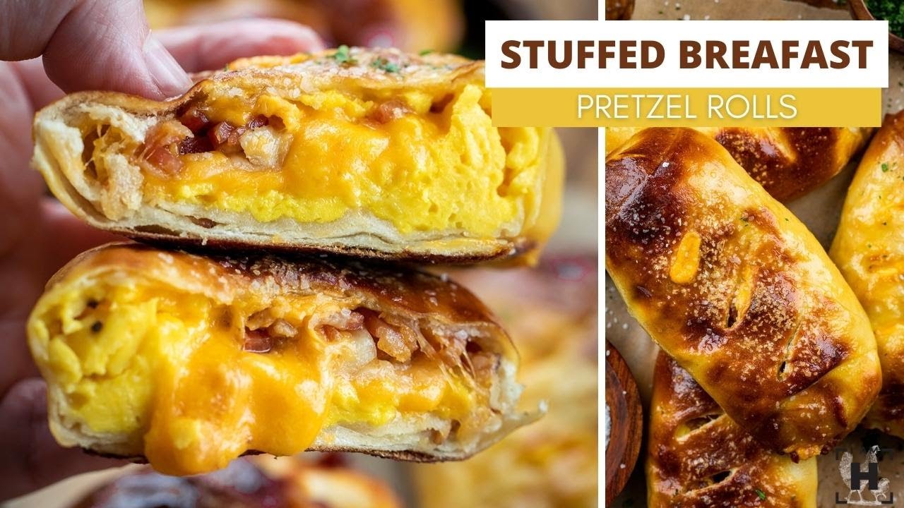 Stuffed Breakfast Pretzel Rolls -- your new favorite breakfast!  --iamhomesteader.com
