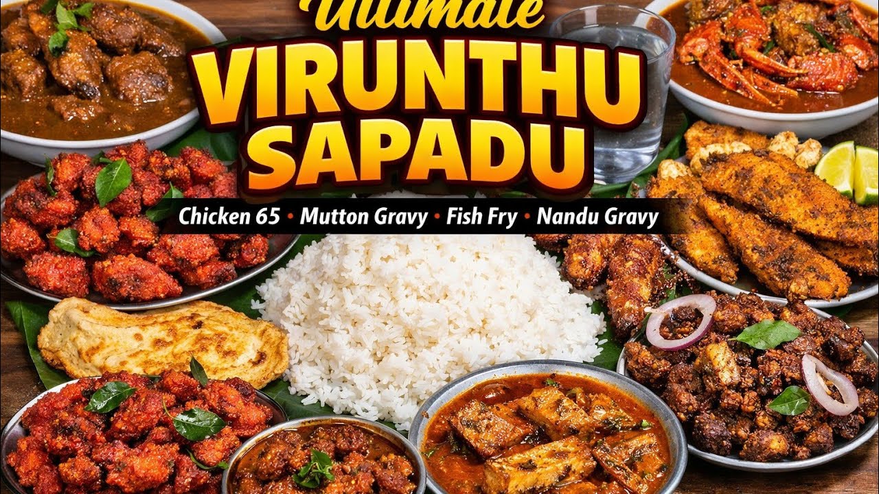 Ultimate Virunthu Sapadu 🍗🔥 Chicken 65 | Mutton Gravy | Fish Fry | Nandu Gravy | Full Non-Veg Feast