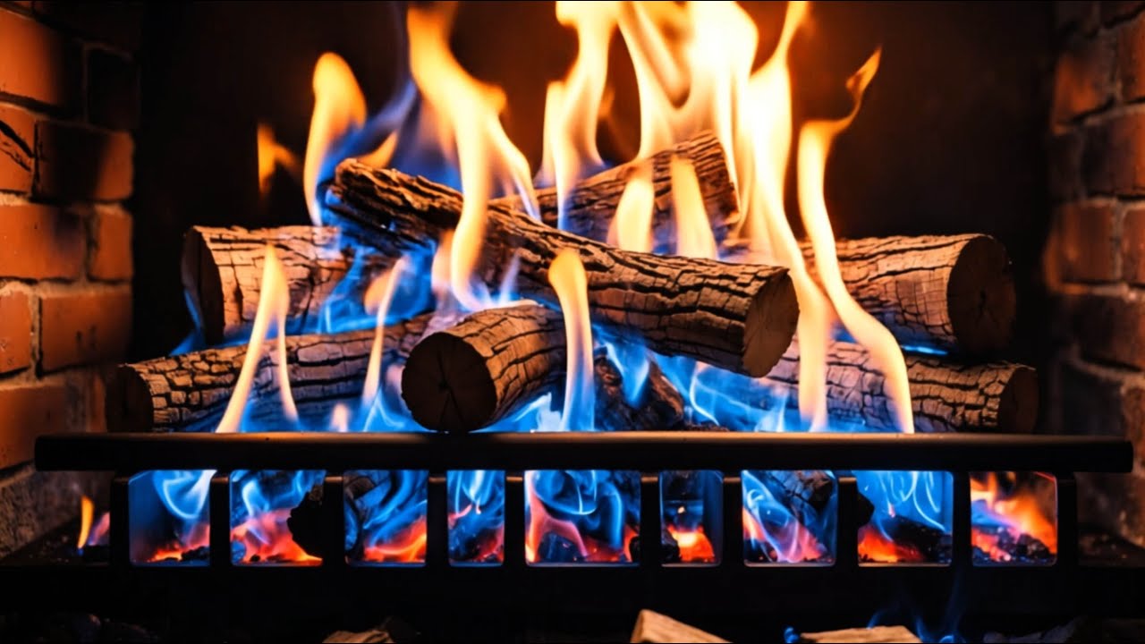 Cozy Brick Fireplace 🔥 Cinematic Fireplace Flames | Blue Fire Winter Ambience
